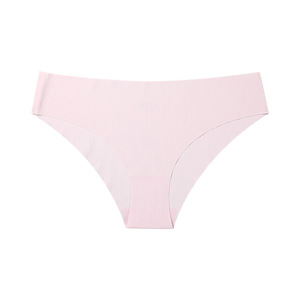 Culottes de bikini sans couture pour femmes, taille mi-haute, rose uni, tricotées, style basique - Product Image 2