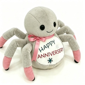 Custom Cute Spider Plush Toy Halloween Gift with Gray and Pink Bow PP Cotton Filled Unisex for 0-24 Months - Product Image 3