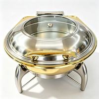 KUNTAI Réchaud de buffet de luxe en acier inoxydable martelé circulaire argenté/doré, alimenté à l'alcool, 6L, à chafing-dish hydraulique, manuel