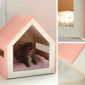 Tempat tidur rumah anjing terbuka kayu merah muda dalam ruangan kandang hewan rumah anjing kucing anjing kayu rumah hewan peliharaan dalam ruangan - Product Image 4