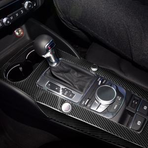 LHD-cubierta de Panel de cambio de marchas para <span class=keywords><strong>Audi</strong></span> <span class=keywords><strong>A3</strong></span> 8V 12-18, pegatina de fibra de carbono con botón de inicio y 2 agujeros, accesorio de ajuste <span class=keywords><strong>Interior</strong></span> - Product Image 4