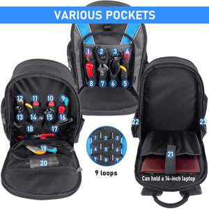 <b>Heavy</b> <b>Duty</b> Blue Tool <b>Backpack</b> with Multiple Compartments Waterproof Electrician Tool Bag for Outdoor Work & Construction Use - Product Image 4