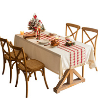 2025 nouveau Style nouvel an décoration de Table de noël chemin de Table rouge coton lin tissé gland napperon longue nappe