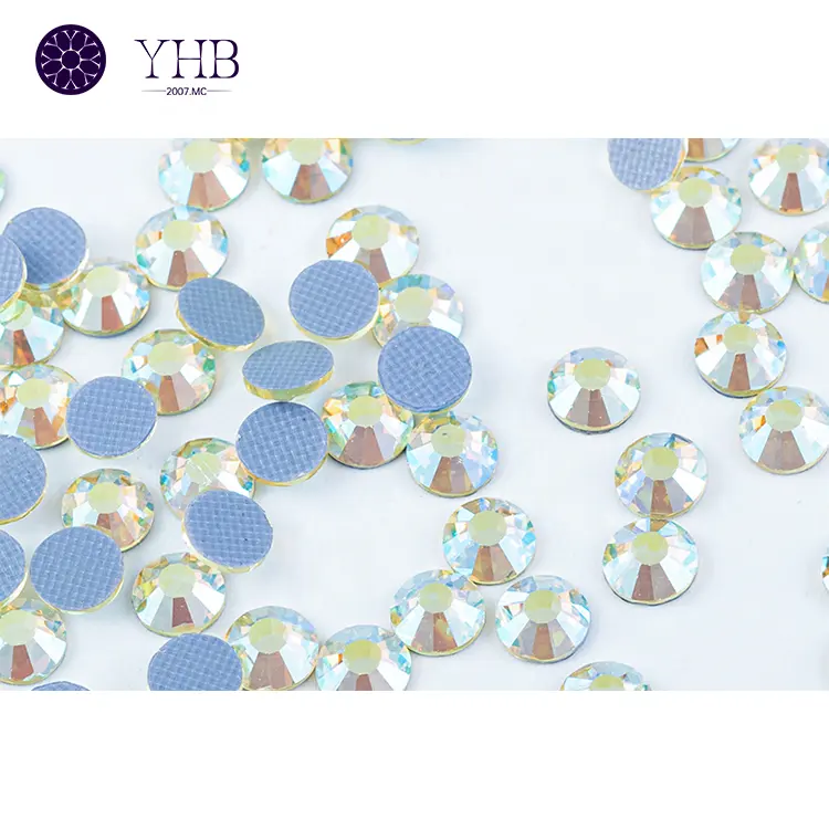 YHB stiker kristal AB berlian buatan, perekat Hotfix berlian imitasi lembar stiker berlian untuk kerajinan sepatu pakaian