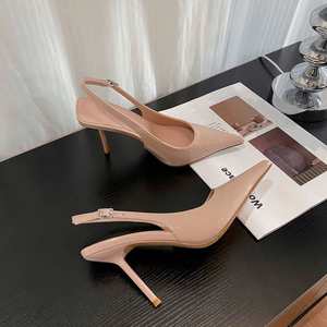 Sandalias de Tacón Alto con Punta en Pico de Charol Francés para Mujer, Tacón de Aguja, Una Sola Correa, Elegantes para Vestir - Product Image 4