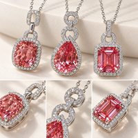 18K Gold Labor-Gezüchteter Padparadscha Saphir Anhänger Halskette Birnenförmiger Ovaler Smaragdschliff Halo Maßgefertigter Schmuck Großhandel