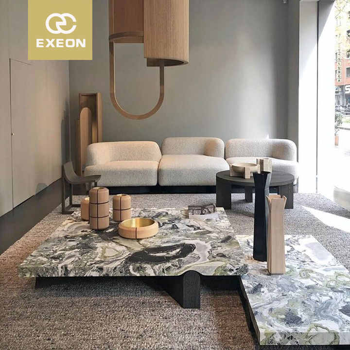 Luxury Coffee Table - Simple Jade Marble & Stainless Steel