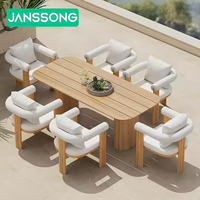 Table et chaises d'extérieur modernes Ensemble de chaises de dîner en teck Chaises de table de jardin pour hôtel Ensemble de table en bois pour meubles de piscine pour villa