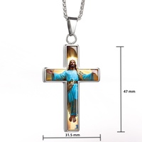 Pendentif Croix de Jésus en Gros, Collier Religieux Catholique avec Photo en Résine à l'Intérieur, Cadeau pour les Croyants, Vente en Gros