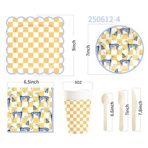 DAMAI Animal Theme Disposable Dessert Dinner <b>Paper</b> Plates Cup Napkin with Punnett Square Tableware Set for Party Supplies - Product Image 5