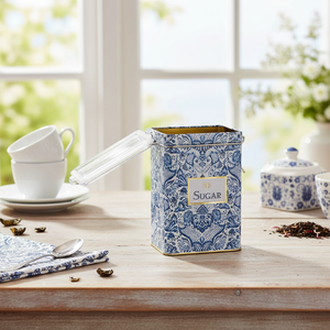 75 x 100 x 150 mm Azulejo-Inspired Blue & White Decorative Pattern Metal Storage Tin Wire Clasp Transparent <b>Lid</b> Decorative <b>Boxes</b> - Product Image 3