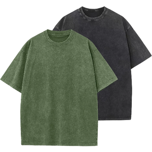 Custom Plus Size Blank Breathable Front Heavyweight Vintage Acid Wash T-Shirts Wholesale Oversized Drop Shoulder Mens Streetwear - Product Image 2