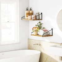 Étagère murale en bois 4 en 1 Étagère de salle de bain avec panier de rangement en fil métallique Étagères flottantes pour la décoration murale