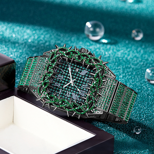 Reloj PIN <span class=keywords><strong>TIME</strong></span> PT2627 de Moda Estilo Hip-Hop para Hombre, Diseño Cuadrado Verde con Diamantes, Resistente al Agua 30M, Luminoso, de Cuarzo - Product Image 4