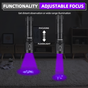 365nm+395nm <span class=keywords><strong>Zoom</strong></span> 2-in-1 LED Hochleistungs-UV-Taschenlampe zur Erkennung von Erzen, Skorpions, Geld, Katzen-, Hunde- und Tierurin sowie zur Hotelinspektion - Product Image 2