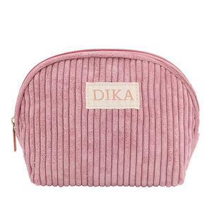 Logotipo personalizable ancho de pana a rayas terciopelo maquillaje cosmético media luna utilidad cremallera bolsa para dama - Product Image 2