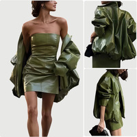 Nouveau blazer mi-long en PU pour femme, style streetwear, uni, teinture unie, ensemble veste + robe, imperméable et écologique
