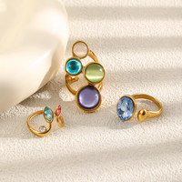 Bagues de mode européennes et américaines en acier inoxydable plaqué or 18 carats, avec pierres précieuses géométriques colorées, bague ouverte pour femmes
