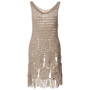 Moda de verano 2021, estilo bohemio, vestido sin mangas de punto de ganchillo a mano, detalle de flecos, suéter de playa, ropa <span class=keywords><strong>para</strong></span> damas - Product Image 3