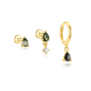 Conjunto de Joyería de Moda Canner, Pendientes de Plata 925 con Ágata Verde en Forma de Gota de Agua para Chicas Jóvenes - Product Image 1