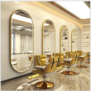 <span class=keywords><strong>Miroir</strong></span> de Coiffure Ovale Carré Moderne de Luxe Léger, Design Personnalisé, Prix Usine, Ensemble de Mobilier de Salon de Coiffure Doré - Product Image 2