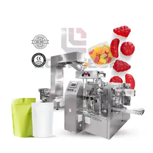 Premade Gummy Candy Doypack Packaging Machine with Z Elevator Automatic Zip Lock Pouch Filling and Packing for Mylar Bags