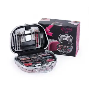 Set Hadiah wadah kosmetik travel Portabel set kombinasi kecantikan set Eyeshadow blush maskara kuas make up kit kotak set