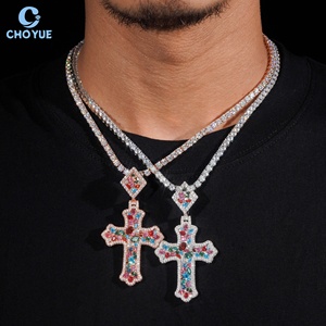 Custom Iced Out Colors Moissanite <b>Cross</b> Pendant 925 Sterling Silver Gold Plated VVS Moissanite Hip Hop Jewelry - Product Image 2