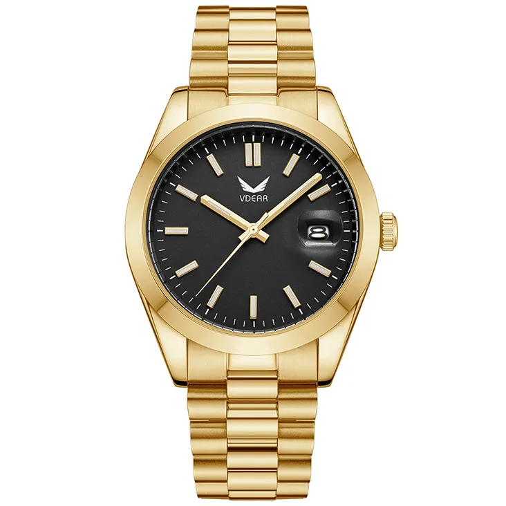 Calendario impermeabile al quarzo in acciaio inossidabile di lusso di moda luminoso Reloj Dorados Odm Oem Watch Gold Men
