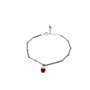 Bracelet à breloques en forme de cœur en argent Sterling S925 pour femmes, pendentif carré rouge, bijoux à porter au quotidien - Product Image 5