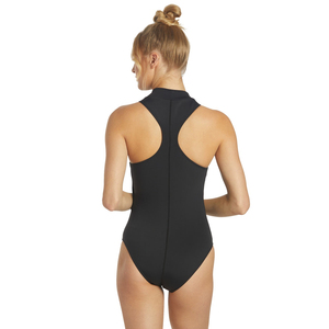 Maillot de bain une pièce sexy et moulant pour femme avec fermeture éclair au cou et cordon de serrage au dos en nylon - Product Image 2