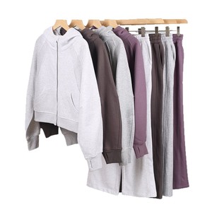 Pantaloni Casual in giacca sportiva da <span class=keywords><strong>donna</strong></span> <span class=keywords><strong>Cardigan</strong></span> con cappuccio Full-Zip per il sudore in seta da Jogging foro per il pollice per lo Yoga - Product Image 1