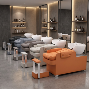 Half-reclining hair washing bed beauty salon ceramic basin with <b>footrest</b> and handrail for massage hair salon half-reclining sofa - Product Image 1