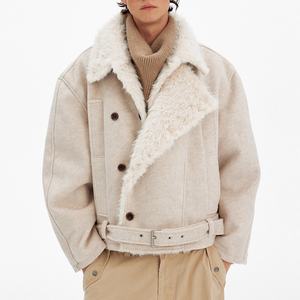 Abrigo de algodón de doble botonadura de alta calidad con cuello de piel para hombre, abrigo cálido informal de mezcla de lana para invierno, venta al por mayor - Product Image 1