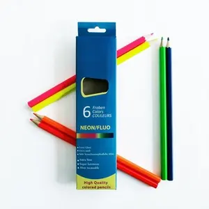 Promotional 6/12 pcs wooden colour pencil highlighter color pencil art set neon colored pencil set for school kids