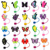 Embellisseur de paille en silicone réutilisable 10MM, motif papillon de dessin animé, personnalisable DIY, accessoires de décoration pour gobelets de bar