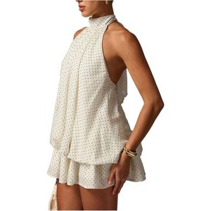 Vestido Mini Halter con Estampado de Lunares para Mujer FOXA, Cintura Baja, Volantes, Corte en A, Vestido de Cóctel de Chifón sin Mangas para Fiesta o Evento Nocturno - Product Image 1