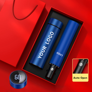 Custom Logo Advertising Umbrella and LED Display Temperature Smart Water Bottle Gift Set for Promotional Business Gifts