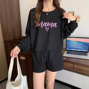 2025 femmes automne/hiver fête des mères tissu décontracté à manches longues brodé amour court costume gaufre 2 pièces tissu ensemble pour maman - Product Image 3