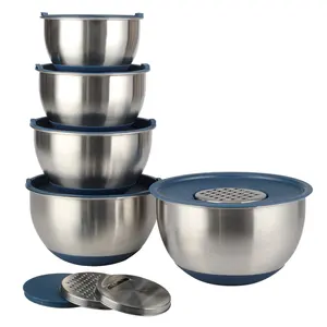 5 Pieces Non-Slip BottomsStainless Steel Metal Nesting Storage Bowls