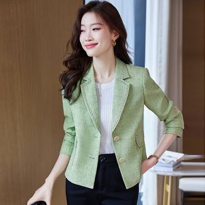 Short Petite Blazer For Women Spring Autumn 2023 Korean Style Casual Chic Solid Color Polyester Anti-Wrinkle Worsted Jacket - Product Image 3