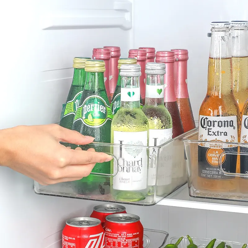 Organizador de cozinha retângulo transparente, recipiente plástico latas de armazenamento para geladeira frigorífico