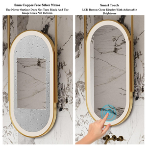 Miroir de salle de bain intelligent LED CF moderne, ovale, avec cadre métallique antirouille, suspendu, 3 couleurs de lumière, à intensité variable, tactile, anti-buée, pour salon, maison, hôtel - Product Image 6