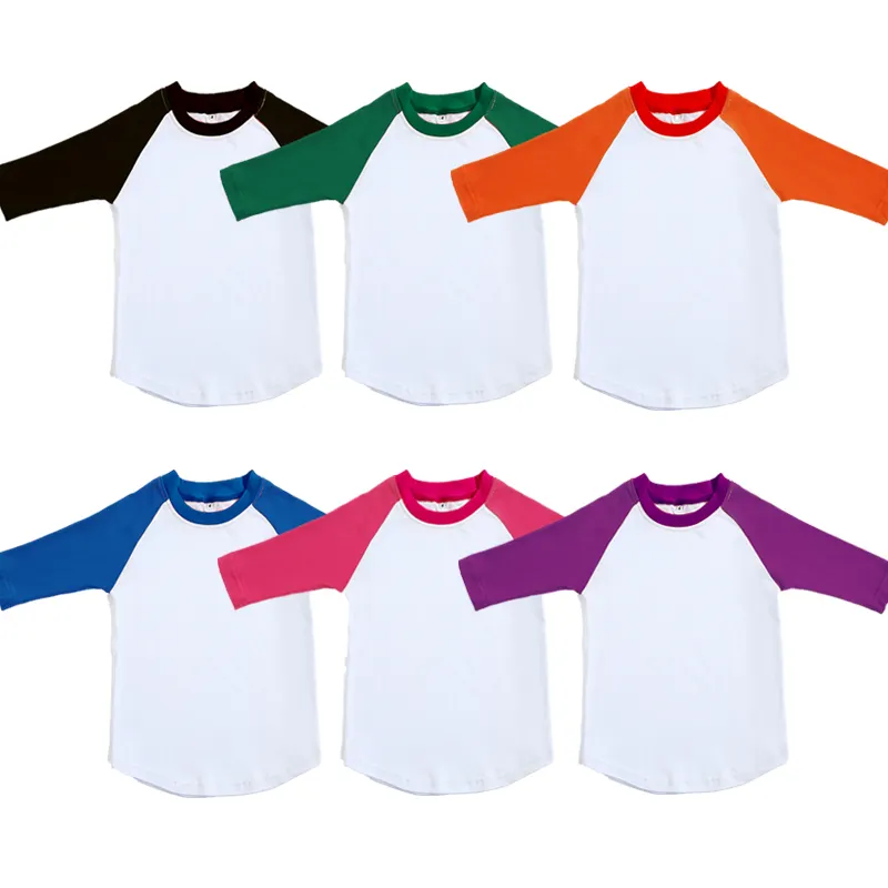 Kids 100% Polyester t shirts Sublimation Blank Unisex 3/4-Sleeve Raglan Tee Toddler Baby Baseball t-shirt