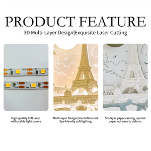 Lampe d'ombre LED 3D en papier découpé Tour Eiffel de <span class=keywords><strong>Paris</strong></span>, cadre rond, pour souvenir de voyage, décoration, lampe de nuit de bureau - Product Image 3
