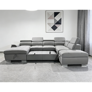 Divano Letto Moderno di Lusso in Pelle a Forma di U con Cuscini Trapuntati e Poggiatesta Regolabile - Product Image 3