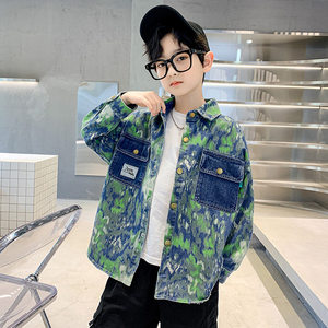 <span class=keywords><strong>Blouson</strong></span> en jean à manches longues pour garçons, nouvelle collection printemps 2026, style urbain tendance, motif camouflage, coupe ample, teint en pièce, coupe-vent - Product Image 3