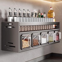 Étagère murale double niveau multifonctionnelle pour assaisonnements, sans perforation, style moderne et simple, ensemble de boîtes et bocaux pour la cuisine domestique