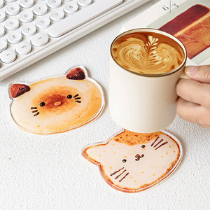 Spot Wholesale Acrylic Coasters - Bread on the Run Series, Cartoon Creative Heat-Resistant Table <b>Mats</b> & Desktop Decor Coasters - Product Image 1