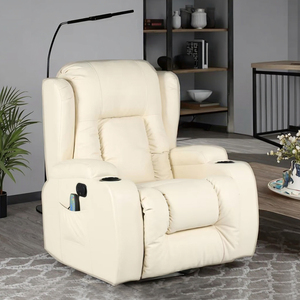 كرسي أريكة استرخاء فردي من المصنع لغرفة المعيشة، قابل للتمديد والطي، من الجلد مع خاصية التدليك الكهربائي ووظيفة الدوران والهزاز - Product Image 1